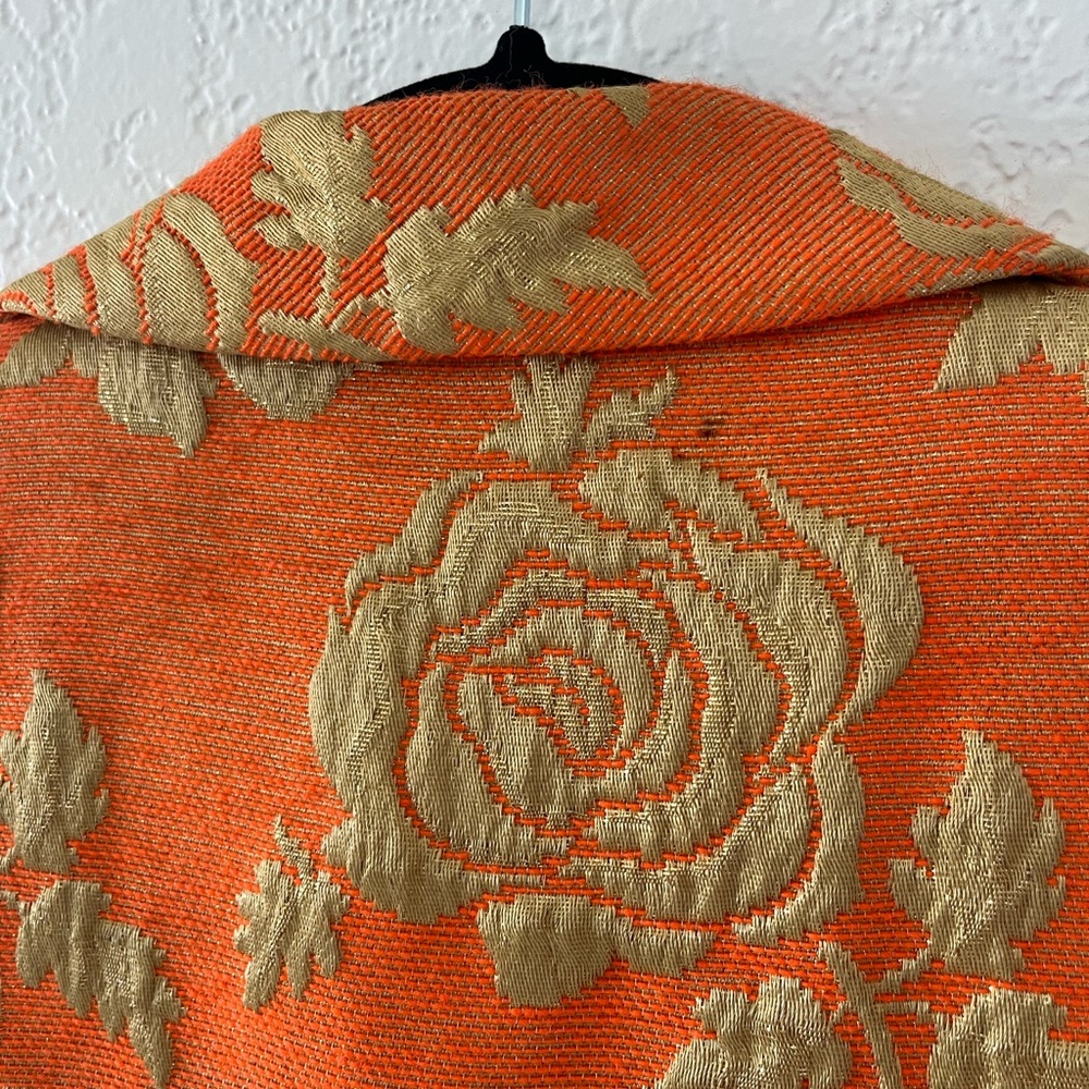 Vintage Jacquard Floral Orange Women's Coat - Picture 5 of 8